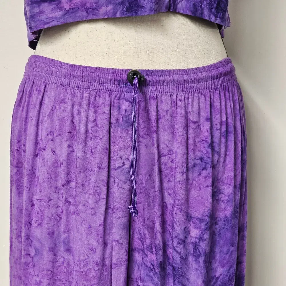 VTG ULUWatu of Bali Purple Tie Dye Crop Top Pants Set Sz Small Boho Hippie Beach